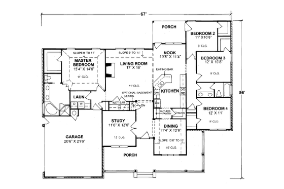 Floor Plan - Main Floor for Traditional House Plan #20-315 - 4 bed, 2 bath