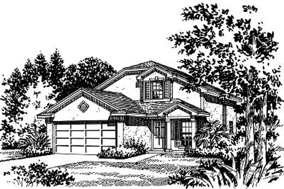 Exterior - Front Elevation for Mediterranean House Plan #417-131 - 4 bed, 2 bath