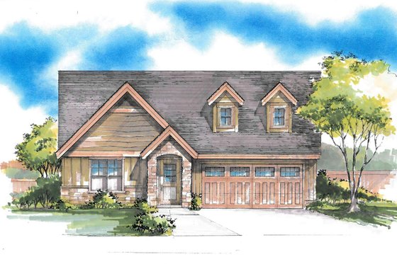 Exterior - Front Elevation for Bungalow House Plan #53-436 - 3 bed, 2 bath