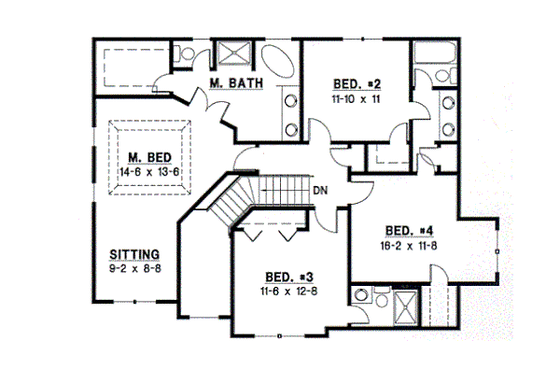 Floor Plan - Upper Floor for Traditional House Plan #67-504 - 4 bed, 3.5 bath