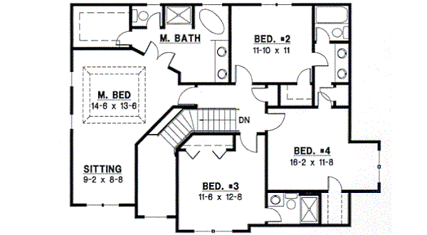 Traditional Floor Plan - Upper Floor Plan #67-504