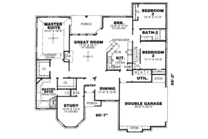Floor Plan - Main Floor for European House Plan #34-113 - 3 bed, 2 bath