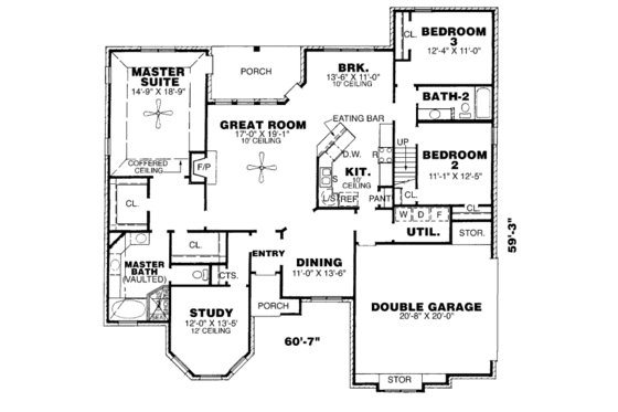 Floor Plan - Main Floor for European House Plan #34-113 - 3 bed, 2 bath