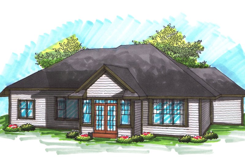 Architectural House Design - Exterior - Rear Elevation for Ranch House Plan #70-1032 - 3 bed, 2 bath
