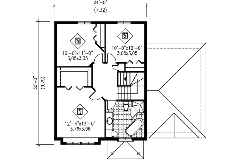 House Plan Design - Floor Plan - Upper Floor for European House Plan #25-222 - 3 bed, 1.5 bath