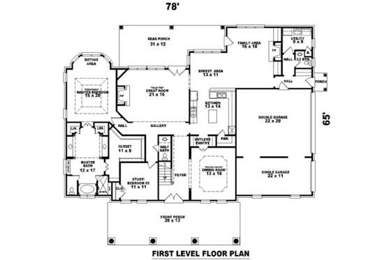 Floor Plan - Main Floor for Southern House Plan #81-1285 - 4 bed, 4 bath