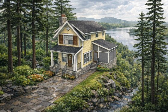 Exterior - Front Elevation 4 for Craftsman House Plan #928-92 - 2 bed, 1.5 bath
