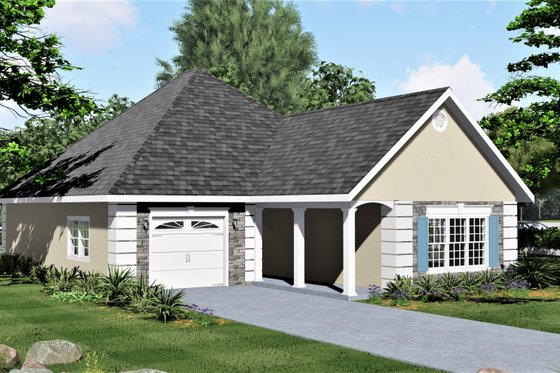 Exterior - Front Elevation 3 for European House Plan #44-132 - 2 bed, 2 bath