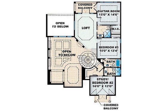 Floor Plan - Upper Floor for Mediterranean House Plan #27-355 - 5 bed, 4.5 bath