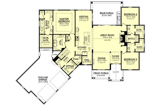 Floor Plan - Main Floor for Farmhouse House Plan #430-166 - 3 bed, 2.5 bath