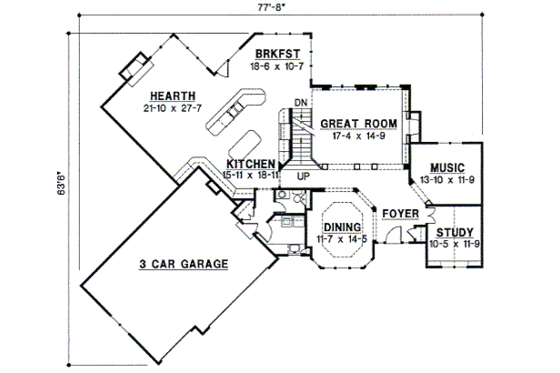 Floor Plan - Main Floor for European House Plan #67-611 - 4 bed, 4 bath