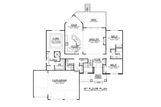 Floor Plan - Main Floor for Country House Plan #1064-69 - 3 bed, 2.5 bath
