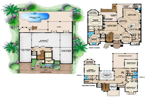 Floor Plan - Main Floor for Mediterranean House Plan #27-528 - 4 bed, 5.1 bath