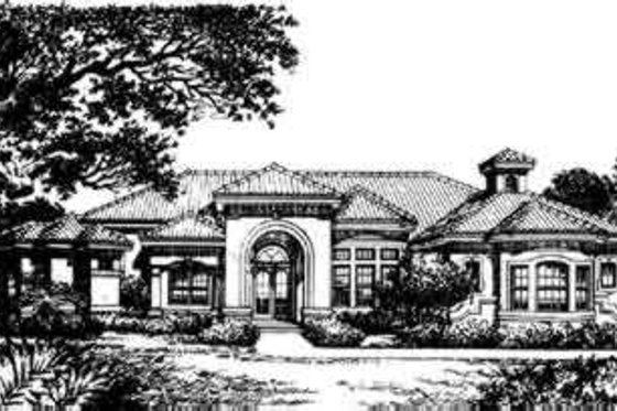 Exterior - Front Elevation for Mediterranean House Plan #135-116 - 4 bed, 4 bath