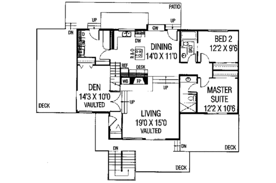 Floor Plan - Main Floor for Modern House Plan #60-325 - 3 bed, 2 bath