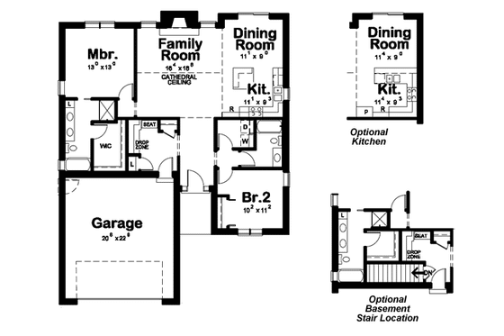 Floor Plan - Main Floor for Ranch House Plan #20-1508 - 2 bed, 2 bath