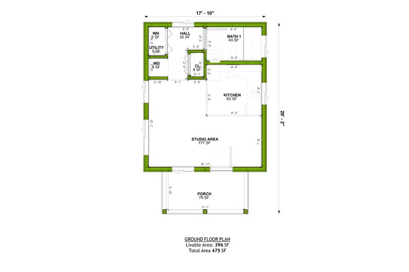 House Blueprint - Floor Plan - Main Floor for Farmhouse House Plan #1106-160, 1 bath