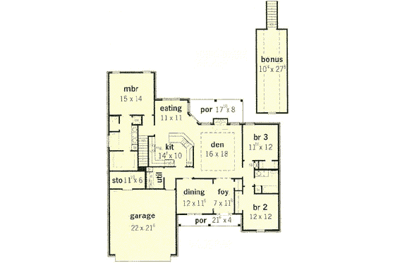 Floor Plan - Main Floor for Traditional House Plan #16-151 - 3 bed, 2 bath