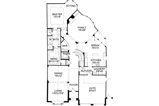 Floor Plan - Main Floor for European House Plan #141-103 - 3 bed, 2 bath