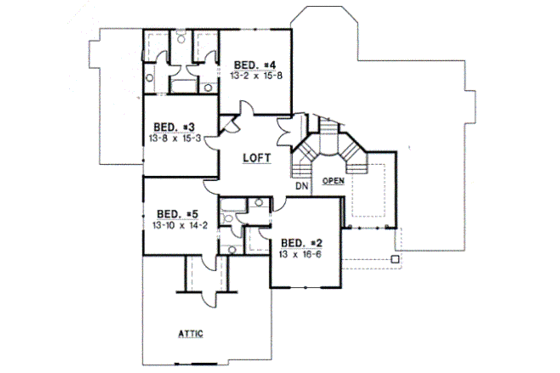 Floor Plan - Upper Floor for European House Plan #67-444 - 5 bed, 3.5 bath