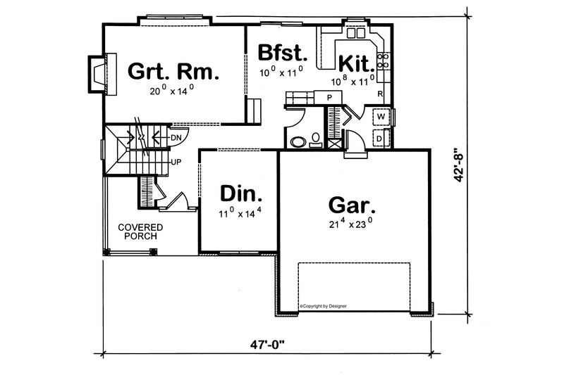 House Blueprint - Floor Plan - Main Floor for Craftsman House Plan #20-250 - 3 bed, 2.5 bath