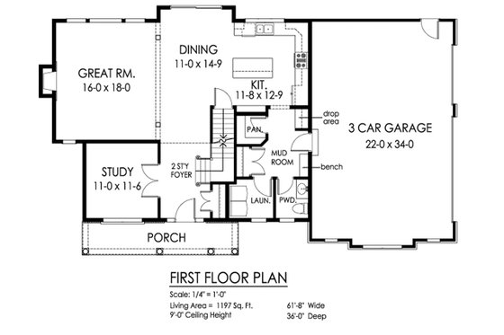 Floor Plan - Main Floor for Traditional House Plan #1010-224 - 4 bed, 2.5 bath
