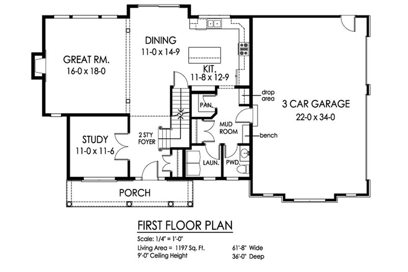 Architectural House Design - Floor Plan - Main Floor for Traditional House Plan #1010-224 - 4 bed, 2.5 bath