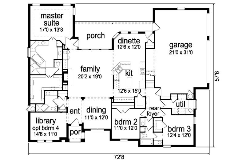 Home Plan - Floor Plan - Main Floor for European House Plan #84-393 - 3 bed, 2.5 bath