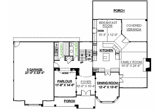 Floor Plan - Main Floor for European House Plan #119-247 - 4 bed, 3.5 bath