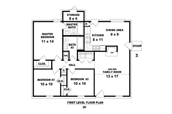 Floor Plan - Main Floor for Ranch House Plan #81-13856 - 3 bed, 2 bath