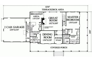 Southern style house plan, main level floorplan