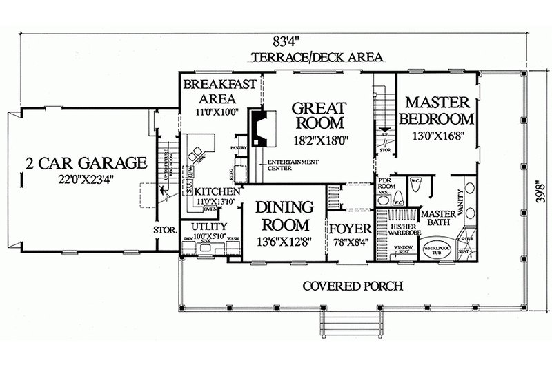 Dream House Plan - Southern style house plan, main level floorplan