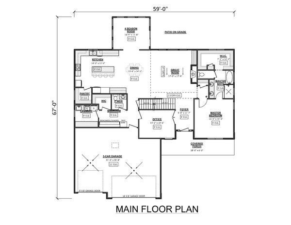 House Design - Floor Plan - Main Floor for Country House Plan #1089-48 - 3 bed, 2.5 bath