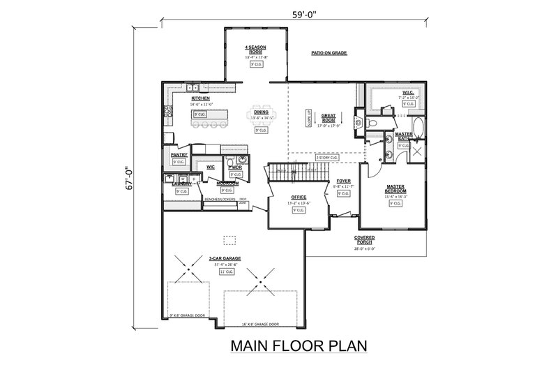 House Blueprint - Floor Plan - Main Floor for Country House Plan #1089-48 - 3 bed, 2.5 bath