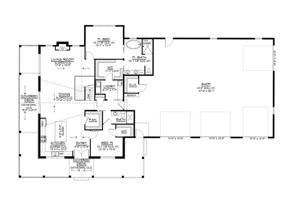 House Blueprint - Floor Plan - Main Floor for Barndominium House Plan #1064-389 - 3 bed, 3 bath