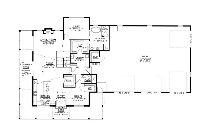 House Blueprint - Floor Plan - Main Floor for Barndominium House Plan #1064-389 - 3 bed, 3 bath