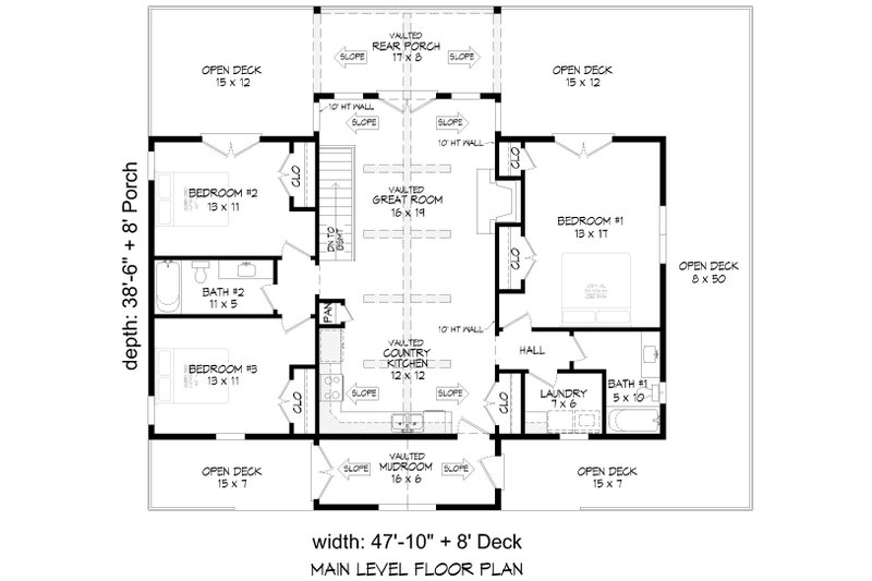 Dream House Plan - Floor Plan - Main Floor for Country House Plan #932-1298 - 3 bed, 2 bath