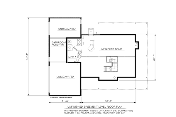 Architectural House Design - Floor Plan - Lower Floor for Farmhouse House Plan #1122-1 - 3 bed, 2.5 bath