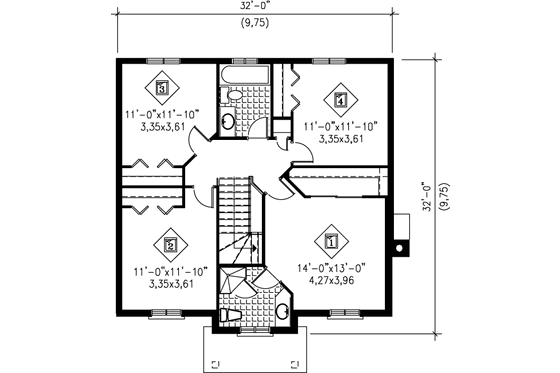 Floor Plan - Upper Floor for Colonial House Plan #25-226 - 4 bed, 2.5 bath