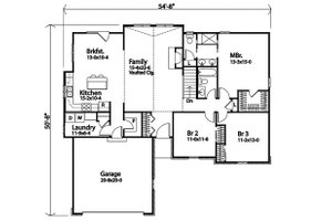 Floor Plan - Main Floor for Ranch House Plan #22-600 - 3 bed, 2 bath