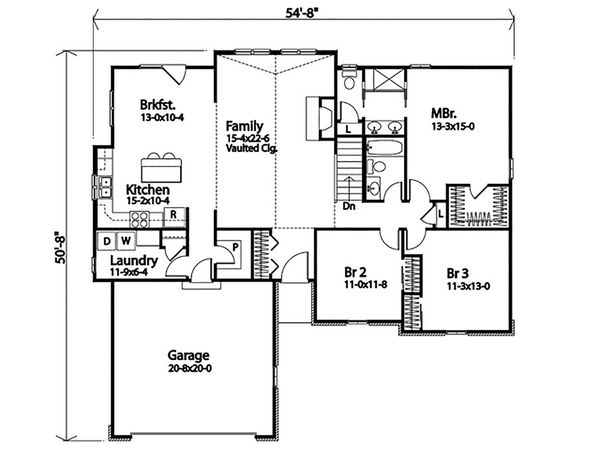 House Design - Ranch Floor Plan - Main Floor Plan #22-600