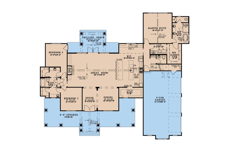 House Design - Floor Plan - Main Floor for Farmhouse House Plan #923-395 - 3 bed, 2.5 bath