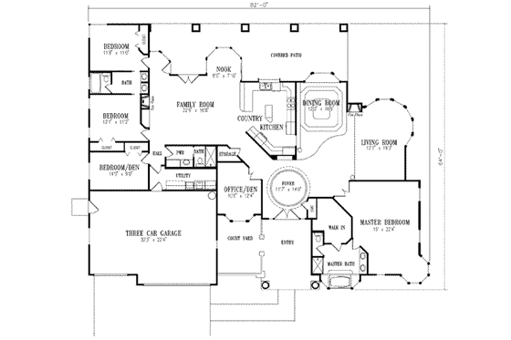 Floor Plan - Main Floor for Adobe / Southwestern House Plan #1-754 - 5 bed, 3 bath