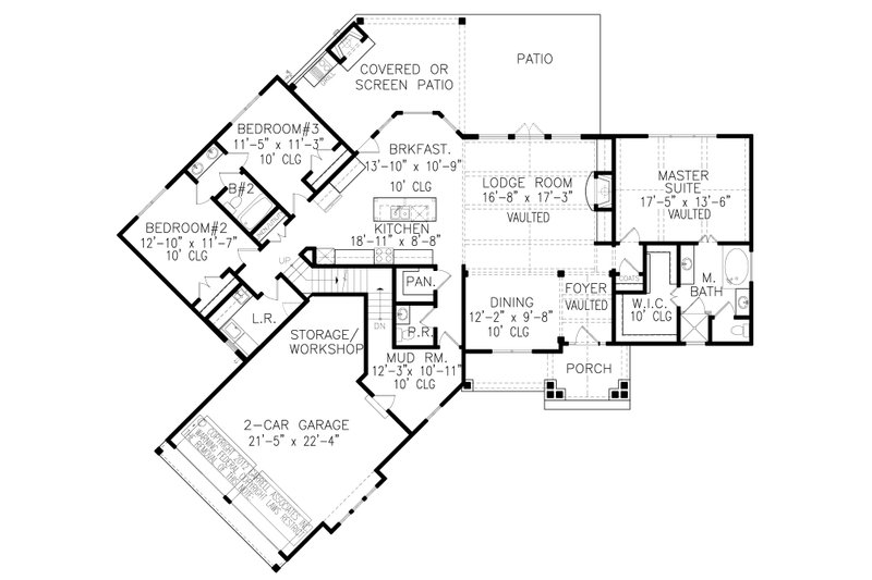 House Blueprint - Floor Plan - Main Floor for Ranch House Plan #54-466 - 3 bed, 2.5 bath