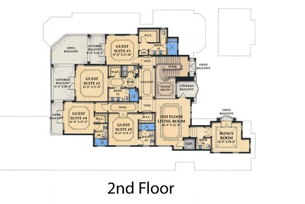 Mediterranean Floor Plan - Upper Floor Plan #548-4