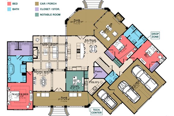 Floor Plan - Main Floor for European House Plan #63-408 - 3 bed, 3 bath