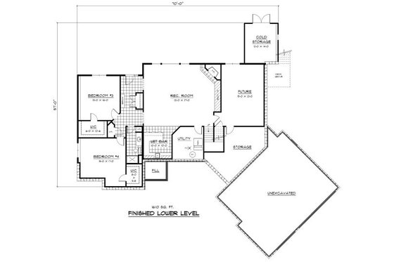 Floor Plan - Lower Floor for European House Plan #51-327 - 4 bed, 3.5 bath