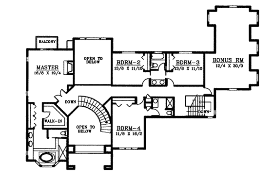 Floor Plan - Upper Floor for European House Plan #97-212 - 4 bed, 4.5 bath