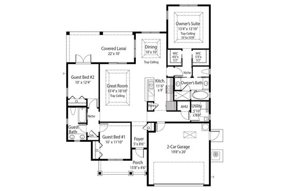Floor Plan - Main Floor for Farmhouse House Plan #938-3 - 3 bed, 2 bath