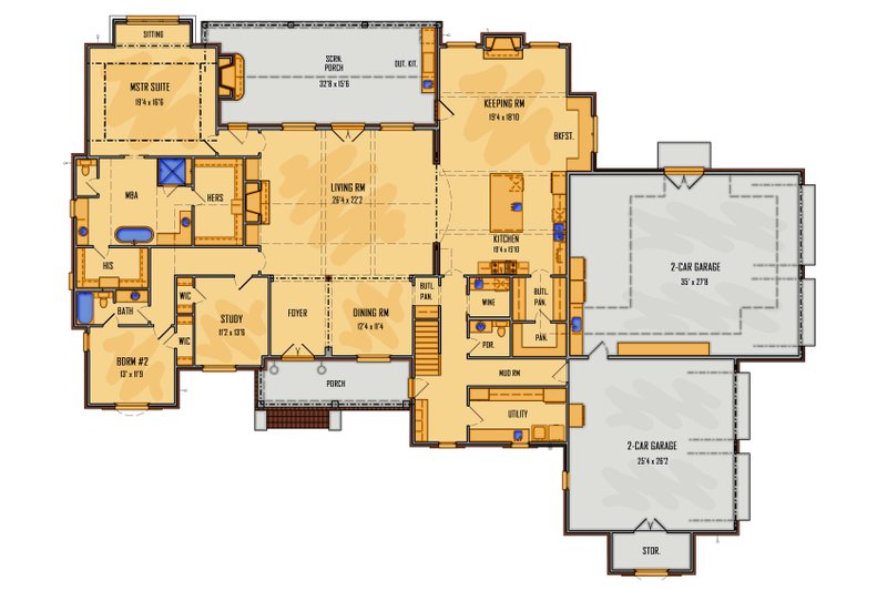 Architectural House Design - Floor Plan - Main Floor for European House Plan #1081-35 - 5 bed, 4.5 bath